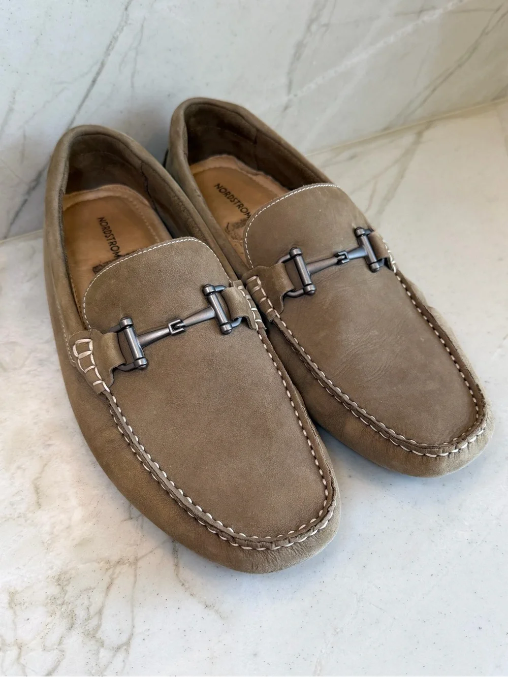 NORDSTROM Bryce Suede Leather Bit Driving Loafers Taupe Mens Size 9.5